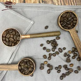 Scolle di caffè cucchiaio di noci in legno massiccio manico lungo rame fatto a mano Misurazione da 10 g di accessori