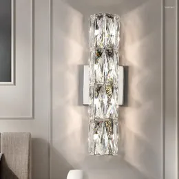 Wandlampe moderner Luxuskristall für Wohnzimmer TV Hintergrund silbry Innenlange Langlast