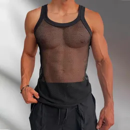 Sexy Weste Männer Singulett transparentes Mesh Unterhemd Sehen Sie, obwohl Camisole Bodybuilding Fitness Tank Top ärmellose Casual T -Shirt 240410