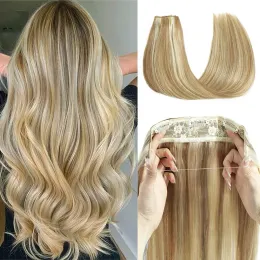 Weft Human Hair Extensions Real Straight Hair #P8/613 Hair in Invisible Fish Line Hairpiece Clip in Hair Extensions