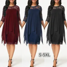 Casual Dresses S-5XL Women Chiffon Dress Plus Size Lady Lace Kirt