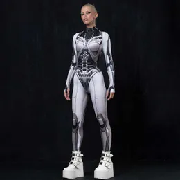 Женские комбинезоны Dompers BuildingB 3D -печатный косплей Bodycon Prompsuits Y2K Techwear Long Slve Gothic Punk Play -Suits Аниме женщины макет шее молнии y240425