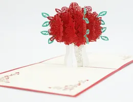 Carta di incisione popup rosa 3d biglietti di auguri creativi della carta fatta per fiori rossa romantica carta regalo di San Valentino da giorno VTKY217509066