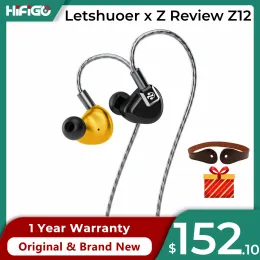 Hörlurar Letshuoer Z12 14,8 mm plan magnetiska förare Earphones IEMS Gold Edition inear hörlurar CNC Aluminiumlegering 3in1 Plugs S12 Pro