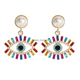 Luxury Studs Blue Evil Eyes Drop Earrings for Women Girls Gift Fashion Acrylic Crystal Rhinestone Pearl Statement Dangles Wedding Party Iced Out Ear Charm Jewelry