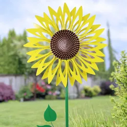 Garden Wind Spinner Giant Yellow Sunflower Stake Dual Powered Metal Outdoor Decor and Yard Art 240425