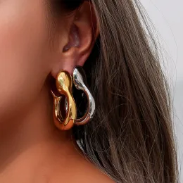 Örhängen trendig guldpläterad silverfärg överdriven lätt vikt ihålig överdimensionerad specialformade stora örhängen i rostfritt stål för kvinnliga