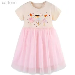 Платья для девочек Bumeex Girl Dress Little Girls Cottan Casual Print Print Плантики для юбки с коротким рукавом розовый размер 2-7 лет D240425