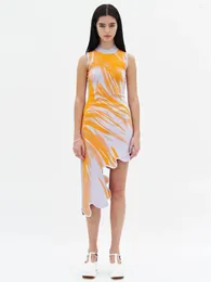 الفساتين غير الرسمية Modphy 2024 تنحنح متموجة غير متناظرة تصميم طوق التصميم Jacquard الطباعة
