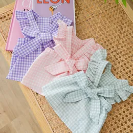 Summer Dog Clothes Puppy Plaid Suspender kjol Luxury Dress Pet Costume Chihuahua Bichon Yorkie Clothing Pink Bow Vest 240411