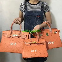 BK 2530 Handtaschen Ostich Leder Totes vertrauenswürdige Luxusbeutel Neues Strauß Muster Echtes Leder Platin -Taschen -Taschen Horizontal Square Co haben Logo Hb83qz