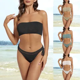 Women's Swimwear Handmade Crochet Bikini Top Swimsuit Set Beach Outfits Damen Bathing Suit Push Up Bather Strapless Wear