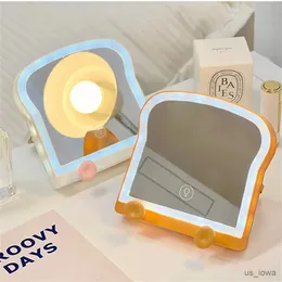المرايا LED LED قابلة لإعادة الشحن مرآة سطح المكتب مرآة المكياج سطح المكتب قابلة للطي مع الأضواء خبز الخبز النمذجة الماكياج مرآة الجملة