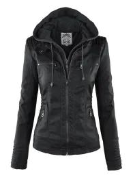 Sorto gótico Jaqueta de couro Faux Mulheres 2023 Hoodies Winter Autumn Motorcycle Jacket Black Outerwear