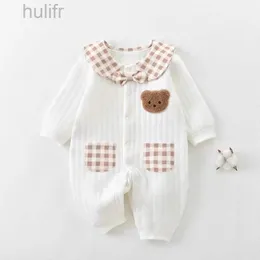 Rompers Cartoon Bear Baby Girl Romper Autumn Winter Warm Long Sleeve Baby Bodysuit Thicken Cotton Newborn Jumpsuit Casual Clothes D240425