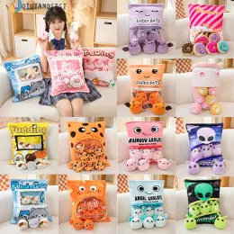 Kudde plysch kaka ramen puffbubbla te mat kudde transparent blixtlåsväska plushie peluche fyllda känslor snacks bollar godis väska