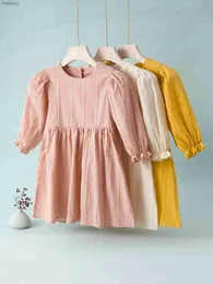 Girl's Dresses 2023 Spring/Autumn New Style Lantern Long Sleeve Versatile Cotton Dress for Girls Ins Korean/Japanese Casual Princess DressL2404