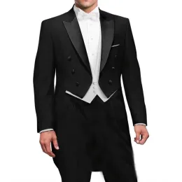 Jackor 2020 Black Wedding Groom Man Tail Coat With Double Breasted Gentleman Men Suits 3 Piece Mens Suit Set Custom Jacket White Vest