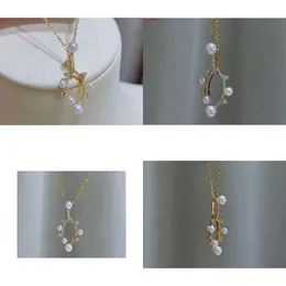 22091903 여자 진주 보석 목걸이 Akoya 3-5mm 라인 스톤 지르코니아 후크 펜던트 chocker 40/45cm 옐로우 골드 도금 원본 품질