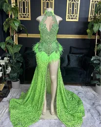 Фруктовые зеленые блестящие платья для выпускного вечера для чернокожих девушек Gillter Diamond Crystal Feath