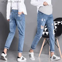 Dno macierzyńskie 2019 Spring Autumn isurant Women Korean Style Dżinsy z otworami luźne dżinsowe spodnie dalutne spodnie brzucha Raped JeanSl2404