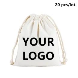 Bags 20 Pcs/Lot Customize Logo Printing Cotton Storage Bags Gift Package Custom Pictures Text Personalize Plain Drawstring Pouches