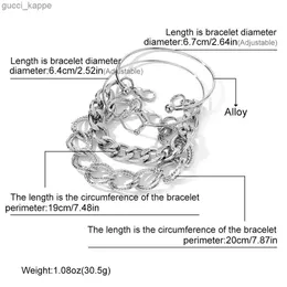 チェーンIPARAMクラシック誇張シルバーカラーチェーンブレスレット五gram岩のジオメトリオープン二重層bangleセットウーマンパーティージュエリー