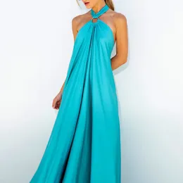 Summer Solid Color Lady Party Dress Blue Sexy Long Fashion Women Aline Evening Dressvestido Elegant Robe 24835 240424
