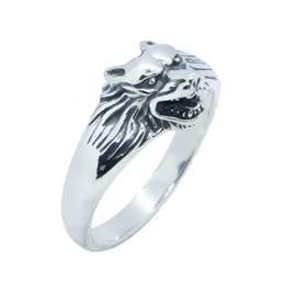 Boyut 6-10 Wolf Head 925 STERLING Gümüş Yüzük est Lady Girls S925 Moda Band Partisi 240420