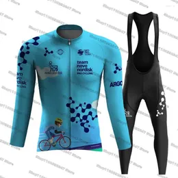 Zestawy wyścigowe 2024 NOVO Nordisk Jersey Zestaw Długie rękaw Szybki sucha MTB oddychana koszula na rower