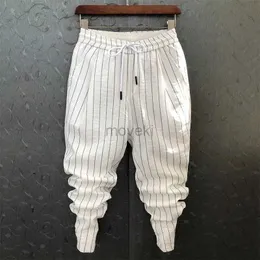 Herrenhosen Koreanische Mode Pantalones Hombre Frühling Sommer neue Hosen Herren Gezeiten gestreift Harun Persönlichkeit Baumwoll Hanf Casual Hosen Streetwear D240425