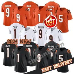 2024 남자 9 Joe Burrow Football Jerseys 5 Tee Higgins 1 Ja'marr Chase 축구 유니폼 크기 S-3XL