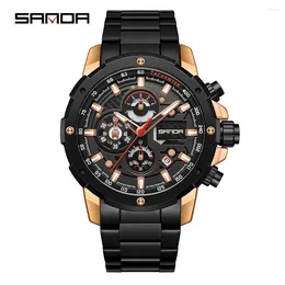 Wristwatches SANDA 5509 Cool Fashion Innovate Quartz Wristwatch Waterproof Stopwatch Hollowed Round Dial Design Date Luminous Men Watch