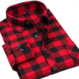 Camicie casual maschile vfan flanella uomini plaid 2024 autunno di lusso magro magro lungo marchio formale abito di moda business warm e1203