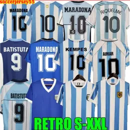 Argentyna Retro piłka nożna koszulka piłkarska Vintage Maradona 1978 1986 1996 1998 2000 2001 2006 2010 Kempes Batistuta Riquelme Higuain Kun Aguero Aimar mundury 55 55