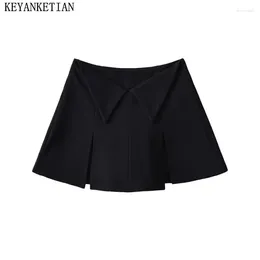 スカートkeyanketian秋の女性のスリットスカート非対称サイドジッパーデザインブラックAラインミニスカート女性y2kセクシーなスコート