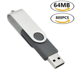 Bulk 800pcs 64 MB USB Dyski Flash Drives Metal Rotating Pamięć Pamięć obrotowe Pióro USB Wskaźnik pamięci LED dla tabletu laptopa komputerowego