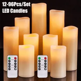 12-96pcs/set flameless mumlar LED Pil, uzaktan kumanda bisikletle çalıştırıldı Parti dekor 240417 için 24 saat zamanlayıcı