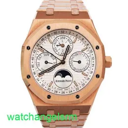 AP Crystal Wristwatch Mens Royal Oak Serie 26574or 18k Roségold weiße Platte Business Freizeit Automatische mechanische Uhr Ewige Kalenderuhr