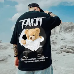 Tai Chi Bear Print T Shirt Men 100 Cotton Summer Summer Short Tee Y2K Style Tops Teaps Eggerize Streetwear 8XL 240418