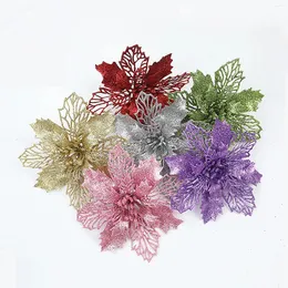 Dekorativa blommor 12 st 16cm glitter konstgjord god julprydnader träddekorationer för hemåret bröllopsfest dekor