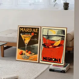 Martini Champagner Negroni Cocktail Vintage Auster Pasta Poster Leinwand Alkohol Wandkunst Bar Küche Wohnzimmer Dekor 240425