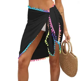 Женский Sarong Coverp Chifon Bikini Prap Shier Smeking Sexy Casual Beach с красочным ремнем для Pompom