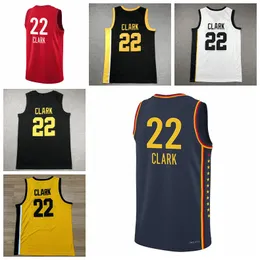 2024 반란군 인디애나 열병 22 Caitlin Clark Jersey Iowa Hawkeyes 남자 여자 청소년 대학 스티치 농구 유니폼 검은 흰색 옐로우 레드 해군