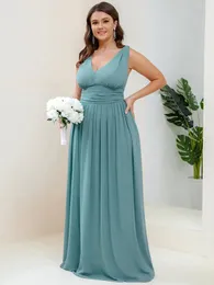 Sukienki imprezowe oraz wieczorne głębokie sukienkę bez rękawów w szyku w kształcie litery V 2024 zawsze ładna z zakurzona niebieska sukienka druhna A-Line