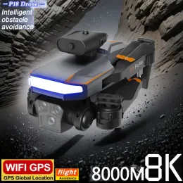 Dronlar P18 8K RC Drone Profesinal GPS FPV Quadcopter 4K Geniş Açılı Üç Kamera Optik Akış Lokalizasyonu Fourway Engeli Kaçınma