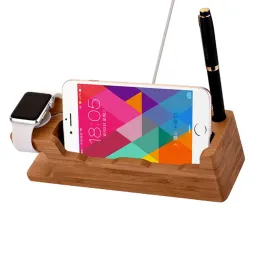 Chargers Wood Charging Dock Station för mobiltelefonhållare Desk Stand Bamboo Charger Stand Base för Apple Watch för iPhone