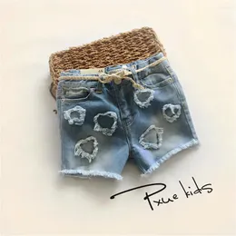 Shorts Summer Fashion Kids Girls Jeans Solid Color Simple Quinto pantaloni per denim in difficoltà 2-7y