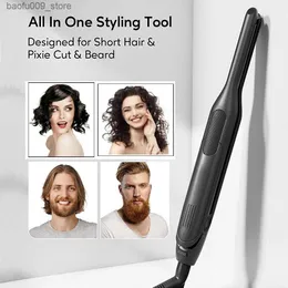 Curling Irons Mini curler 2-in-1 pencil straightener titanium plate thin narrow flat iron with LED display screen used for short hair Q240425