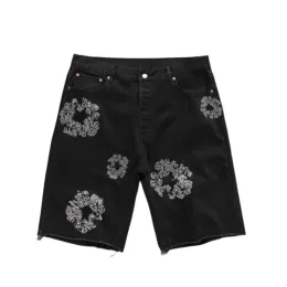 flor de jeans de flor short short algodão shorts masculinos de moda masculina casual jeans curto masswear botão voar S Black Light Wash Blue Blue Hip Hop Jeans Fly